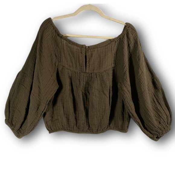 Free People, EUC, Sunday Funday Pullover, Olive Green, Puff Long Sleeve, Top, M - Picture 8 of 13